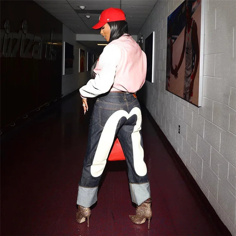 Nina | Pantaloni Moda – Taglio Dritto E Motivo Cuore Contrasto