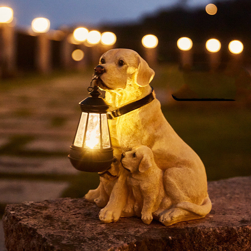 Estátua de Cão Solar com Lanterna LED – Decoração e Luz