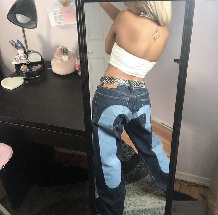 Nina | Pantaloni Moda – Taglio Dritto E Motivo Cuore Contrasto