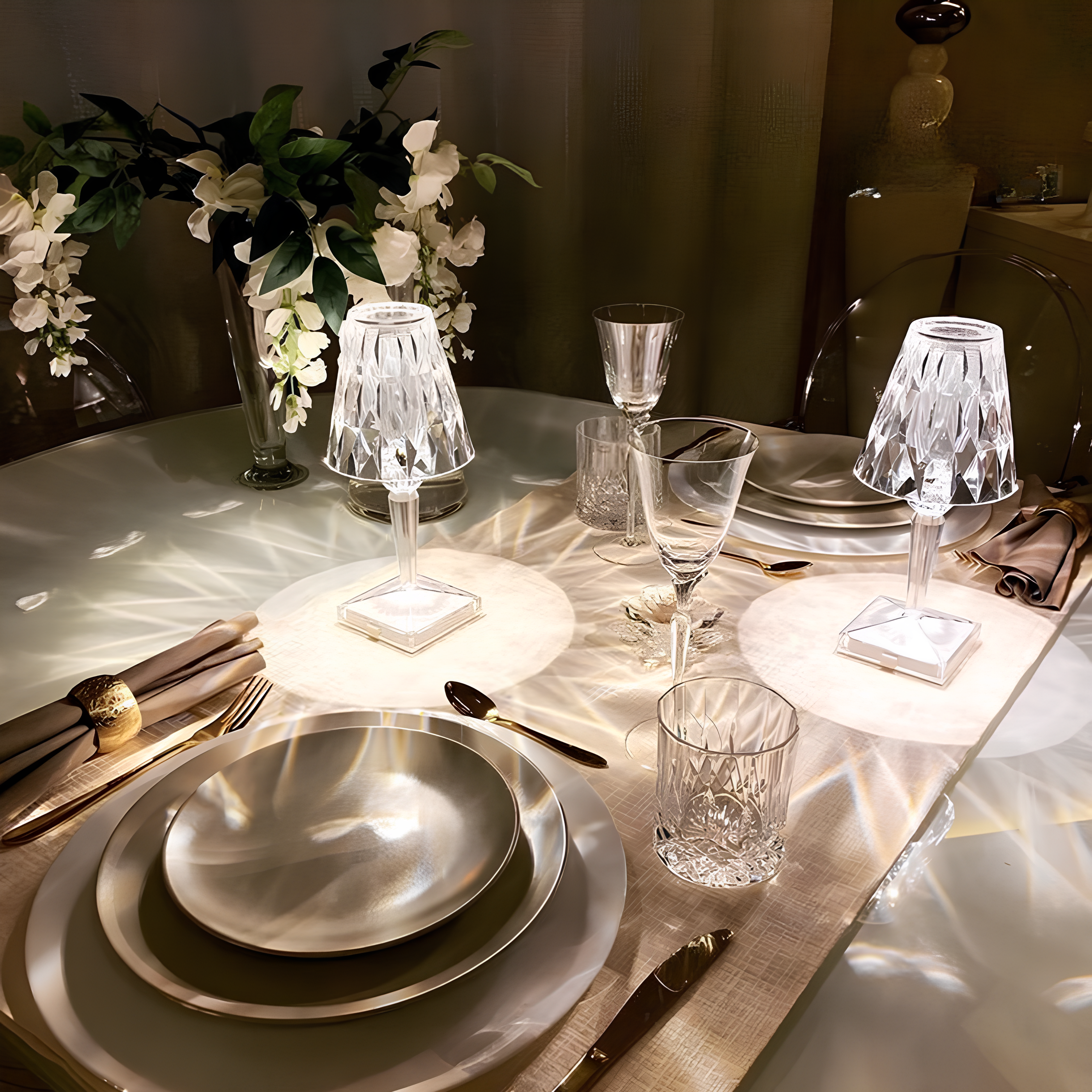 Lâmpada de Mesa Cristalina – Elegância Moderna e Ambiente Aconchegante 