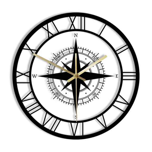 Reloj de Pared Brújula Náutica – Toque Decorativo Chic y Funcional 