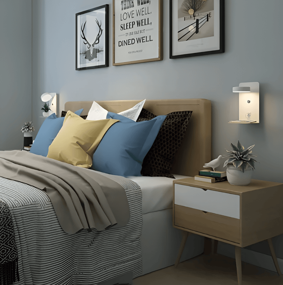 Led-vägglampa med hylla och USB-port - Modern design och 2-i-1-funktion