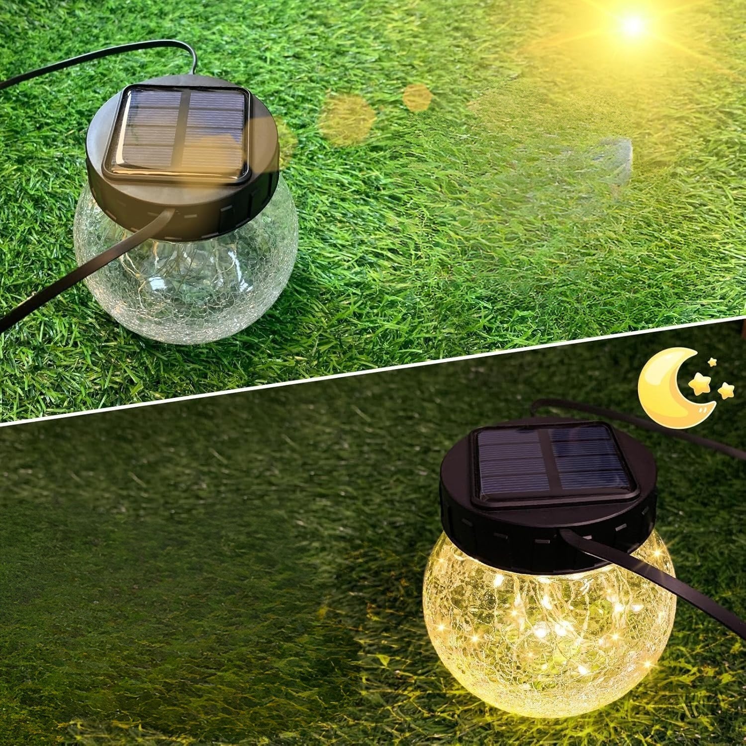 Lanterna Solar Suspensa — Elegância em Vidro Craquelado 