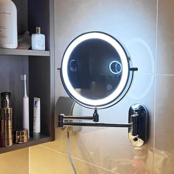 Miroir De Maquillage – Éclairage LED,  Effet Grossissant Et Sans Fil